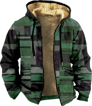 Mens Winter Sherpa Hoodie Jacket Color Block Zip Up Sweatshirt Heavyweight Warm Fleece Coat with Pockets Fashion 2024