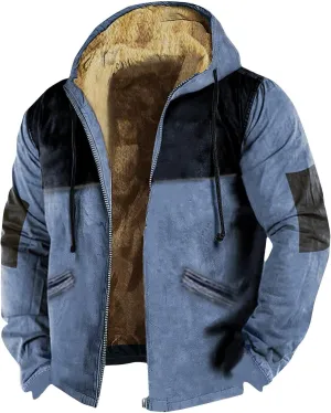 Mens Winter Sherpa Hoodie Jacket Color Block Zip Up Sweatshirt Heavyweight Warm Fleece Coat with Pockets Fashion 2024