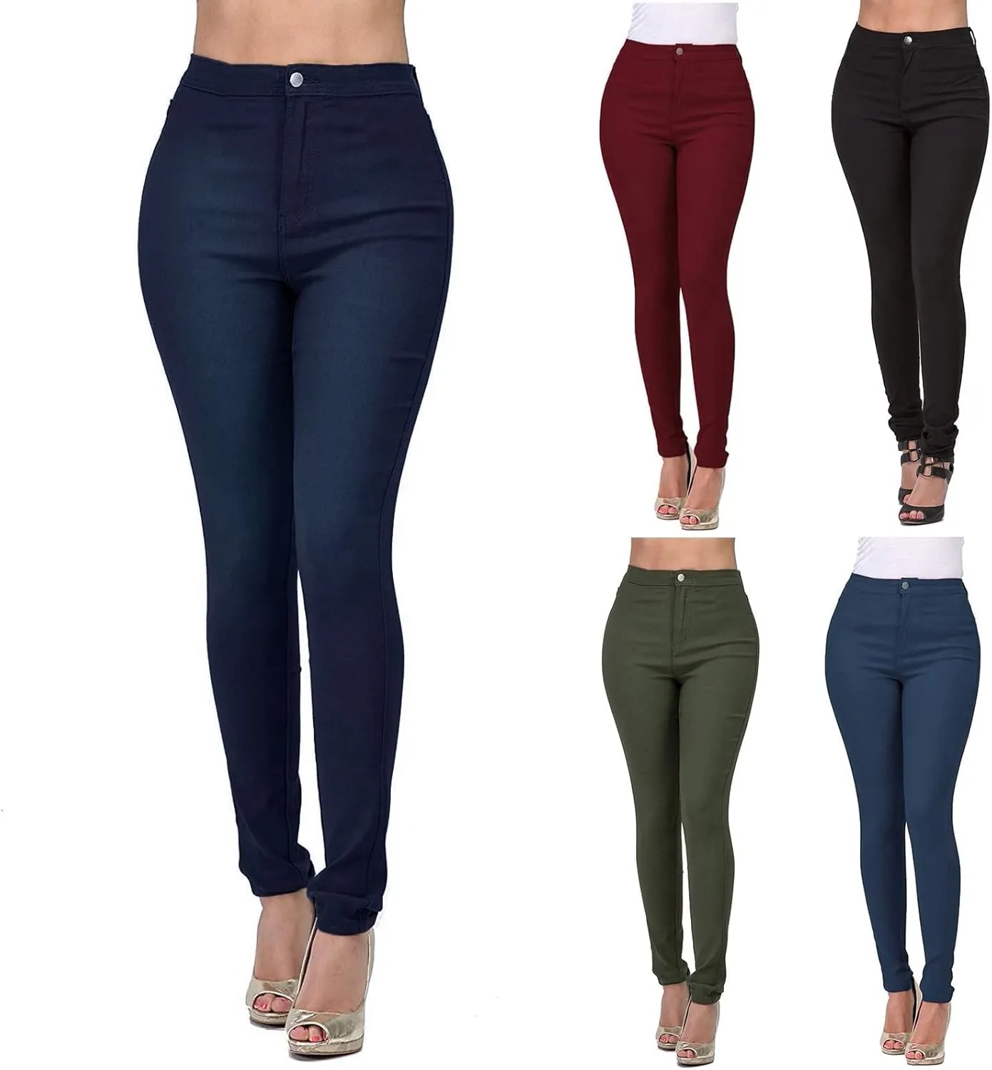 Miyaomn Classic Denim Pencil Pants for Women Slim Fit Stretchy High Waisted Straight Leg Jeans Pull-On Work Trousers Pockets