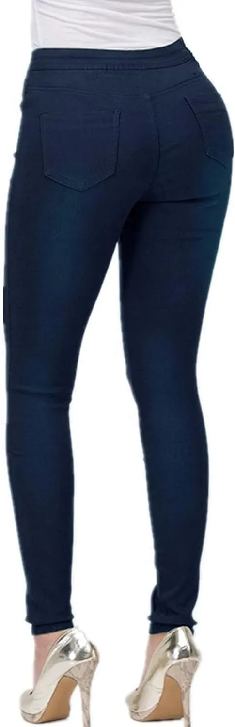 Miyaomn Classic Denim Pencil Pants for Women Slim Fit Stretchy High Waisted Straight Leg Jeans Pull-On Work Trousers Pockets