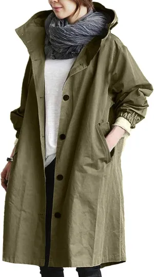 Miyaomn Rain Jacket for Women Lightweight Hooded Trench Coats Long Sleeve Windbreaker Outdoor Waterproof Raincoat with Pocket