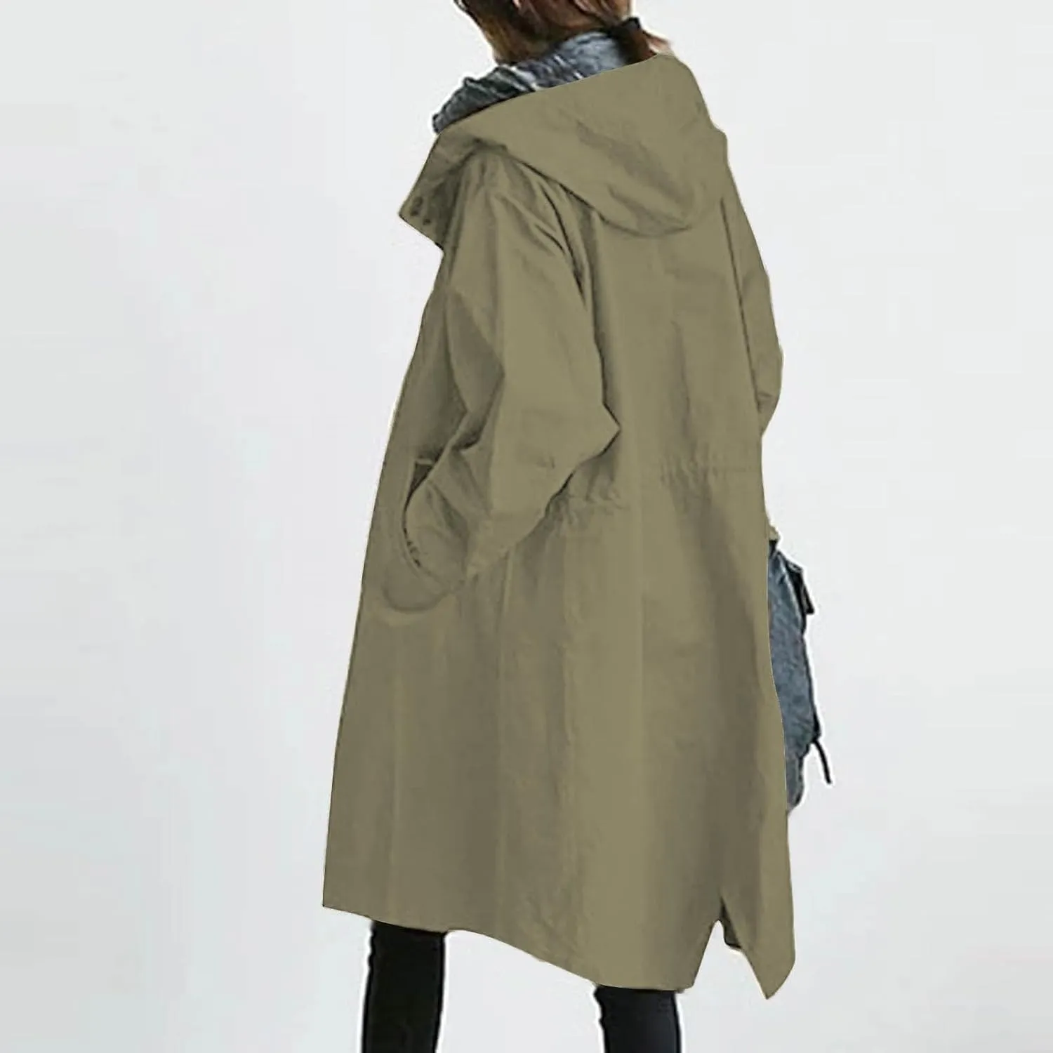 Miyaomn Rain Jacket for Women Lightweight Hooded Trench Coats Long Sleeve Windbreaker Outdoor Waterproof Raincoat with Pocket