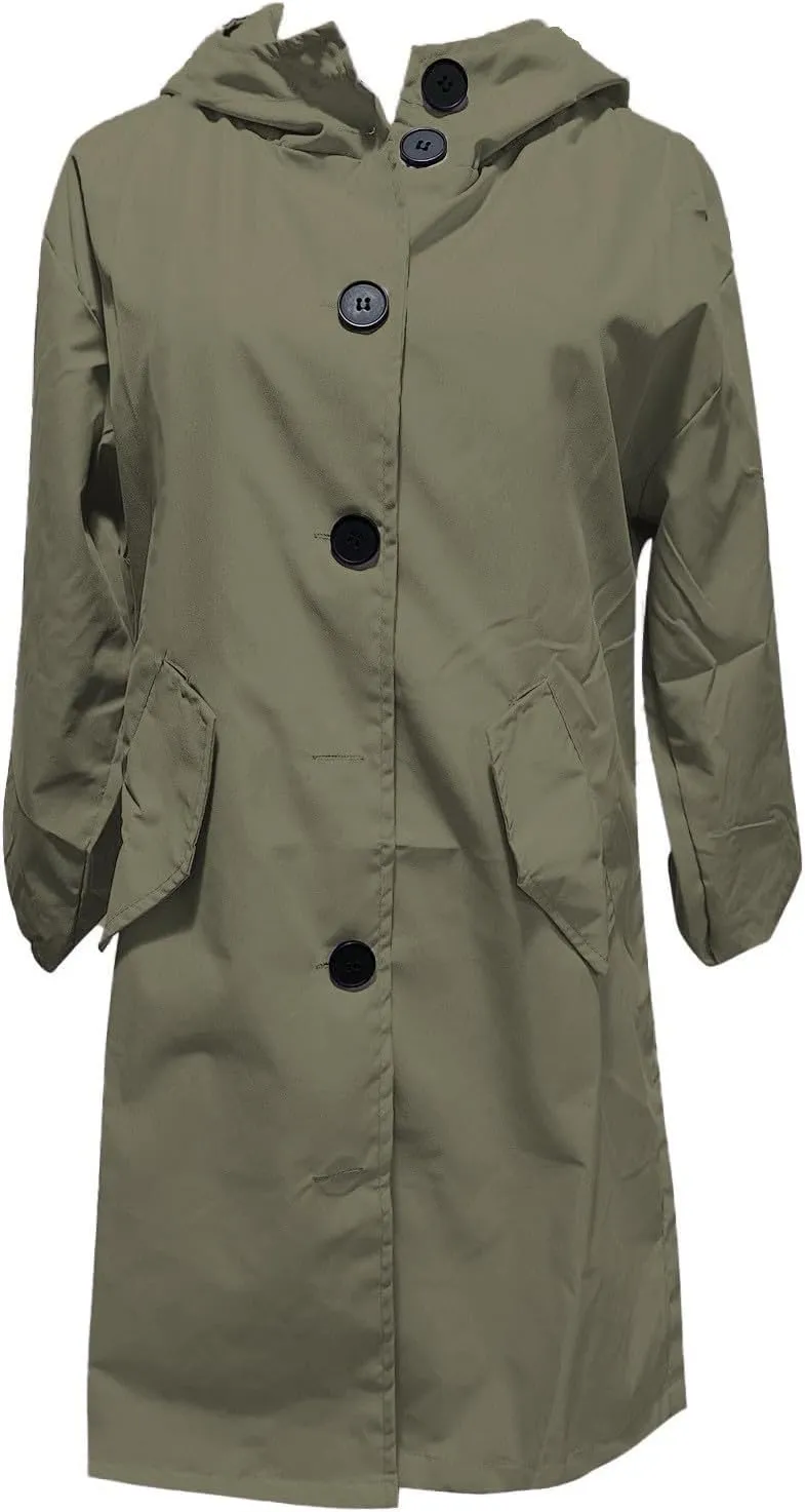 Miyaomn Rain Jacket for Women Lightweight Hooded Trench Coats Long Sleeve Windbreaker Outdoor Waterproof Raincoat with Pocket
