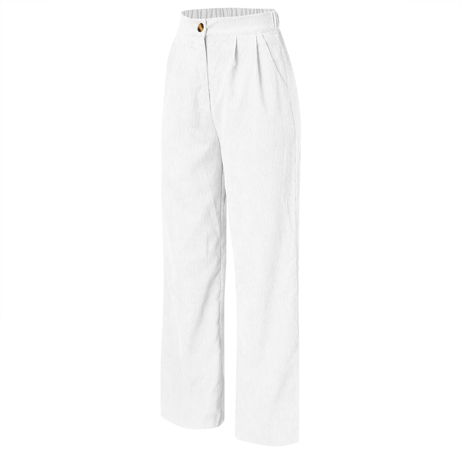 Miyaomn Women Trendy Fall Corduroy Pants Solid Color Loose High Waist Straight Wide Leg Trousers Casual Trousers with Pockets