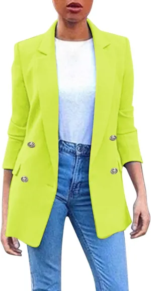 Miyaomn Womens Solid Color Casual Office Blazer Suit Jacket Slim Fit Double Breasted Notched Shawl Collar Sports Coat Outwear