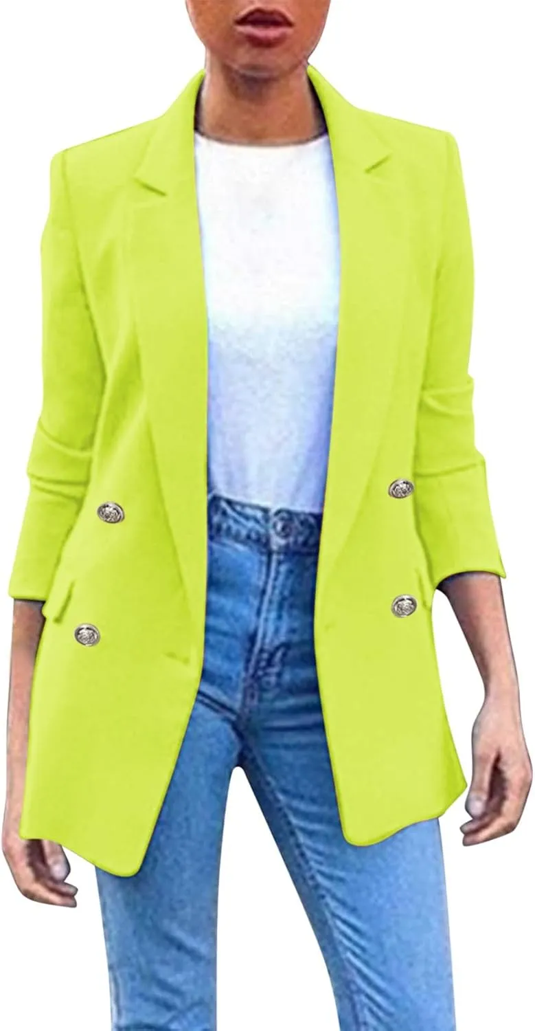 Miyaomn Womens Solid Color Casual Office Blazer Suit Jacket Slim Fit Double Breasted Notched Shawl Collar Sports Coat Outwear