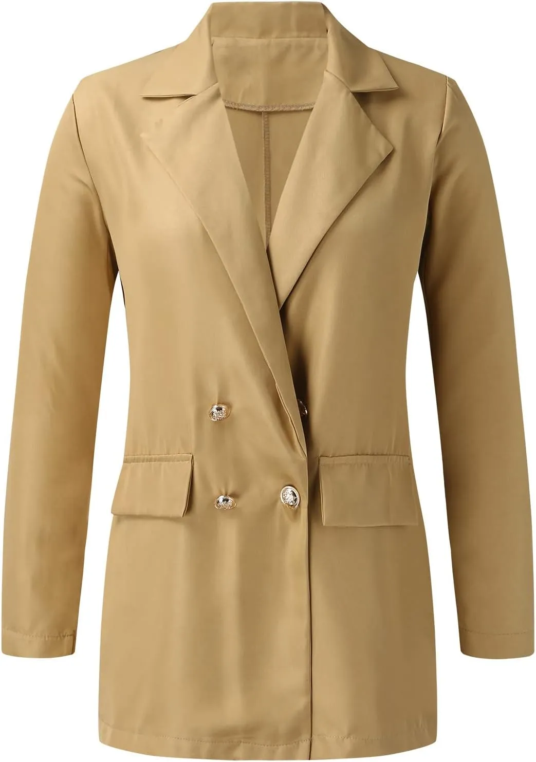 Miyaomn Womens Solid Color Casual Office Blazer Suit Jacket Slim Fit Double Breasted Notched Shawl Collar Sports Coat Outwear