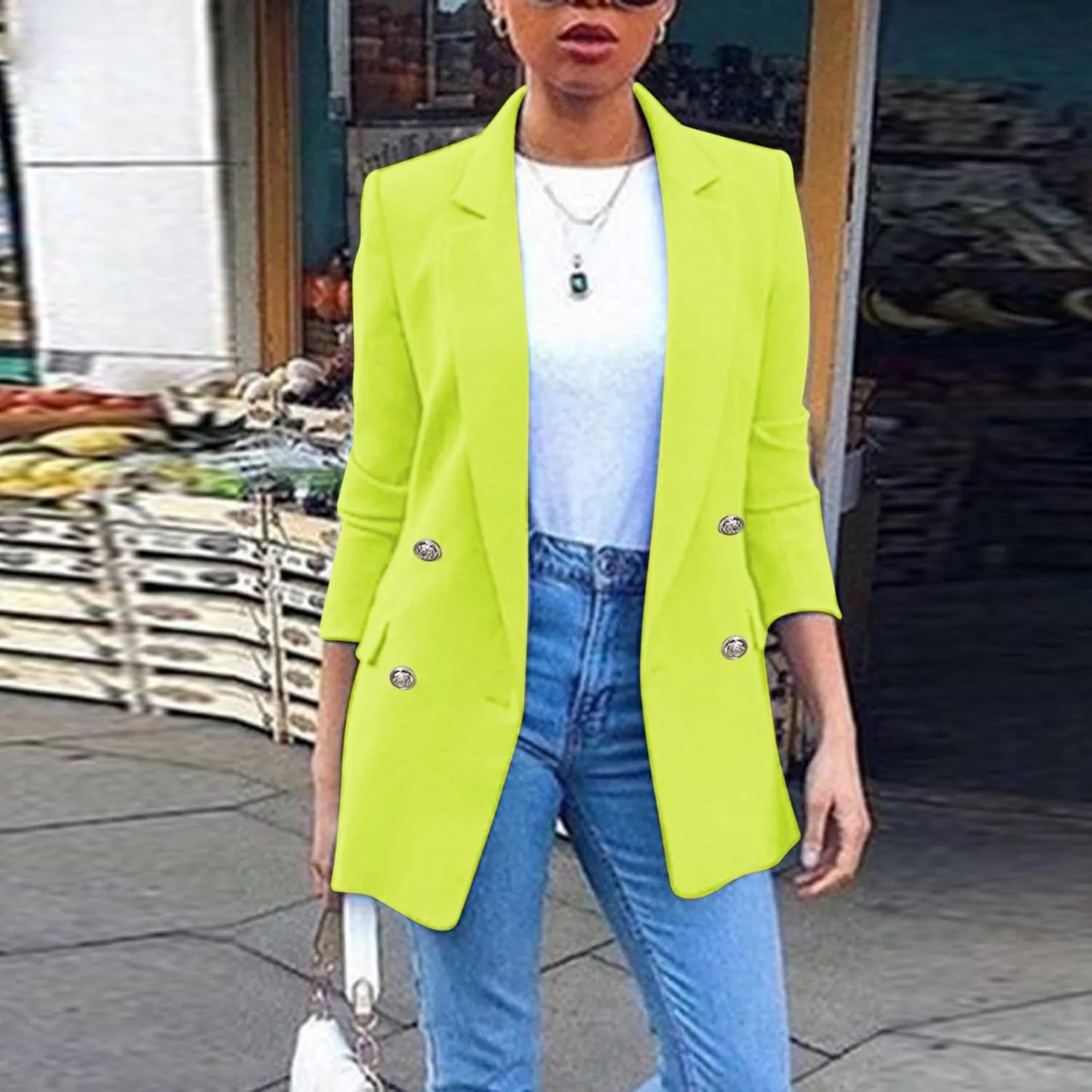 Miyaomn Womens Solid Color Casual Office Blazer Suit Jacket Slim Fit Double Breasted Notched Shawl Collar Sports Coat Outwear