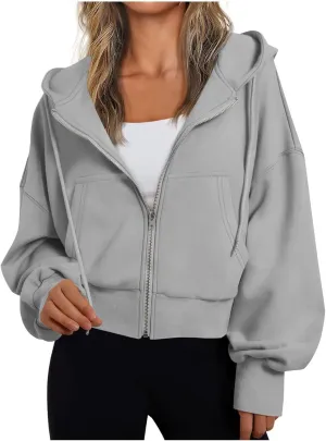 Mzkdieey Women Hoodies Full Zip Up Cropped Sweatshirts Jackets Fall Fashion Outfits 2024 Y2k Fleece Teen Girls Clothes