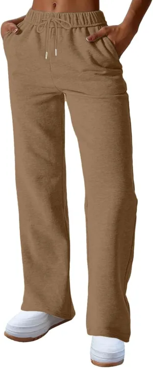 NBXNZWF Womens Wide Leg Sweatpants High Waisted Baggy Lounge Casual Pants Drawstring Athletic Workout Joggers with Pockets