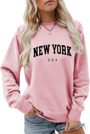 New York U.S.A Sweatshirt Retro Vintage Country Sweatshirt Preppy Style Shirts Women Crewneck Graphic Pullover Tops