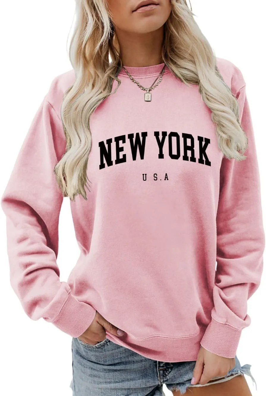 New York U.S.A Sweatshirt Retro Vintage Country Sweatshirt Preppy Style Shirts Women Crewneck Graphic Pullover Tops