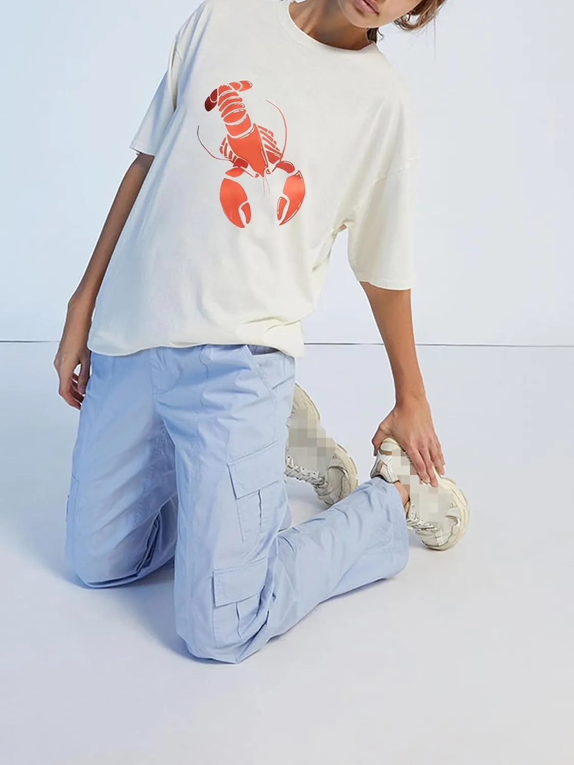 Oversized Graphic Tees for Women Y2k Short Sleeve Ocean/Shark Baggy Shirt Cute Crewneck Aesthetic Preppy Clothes
