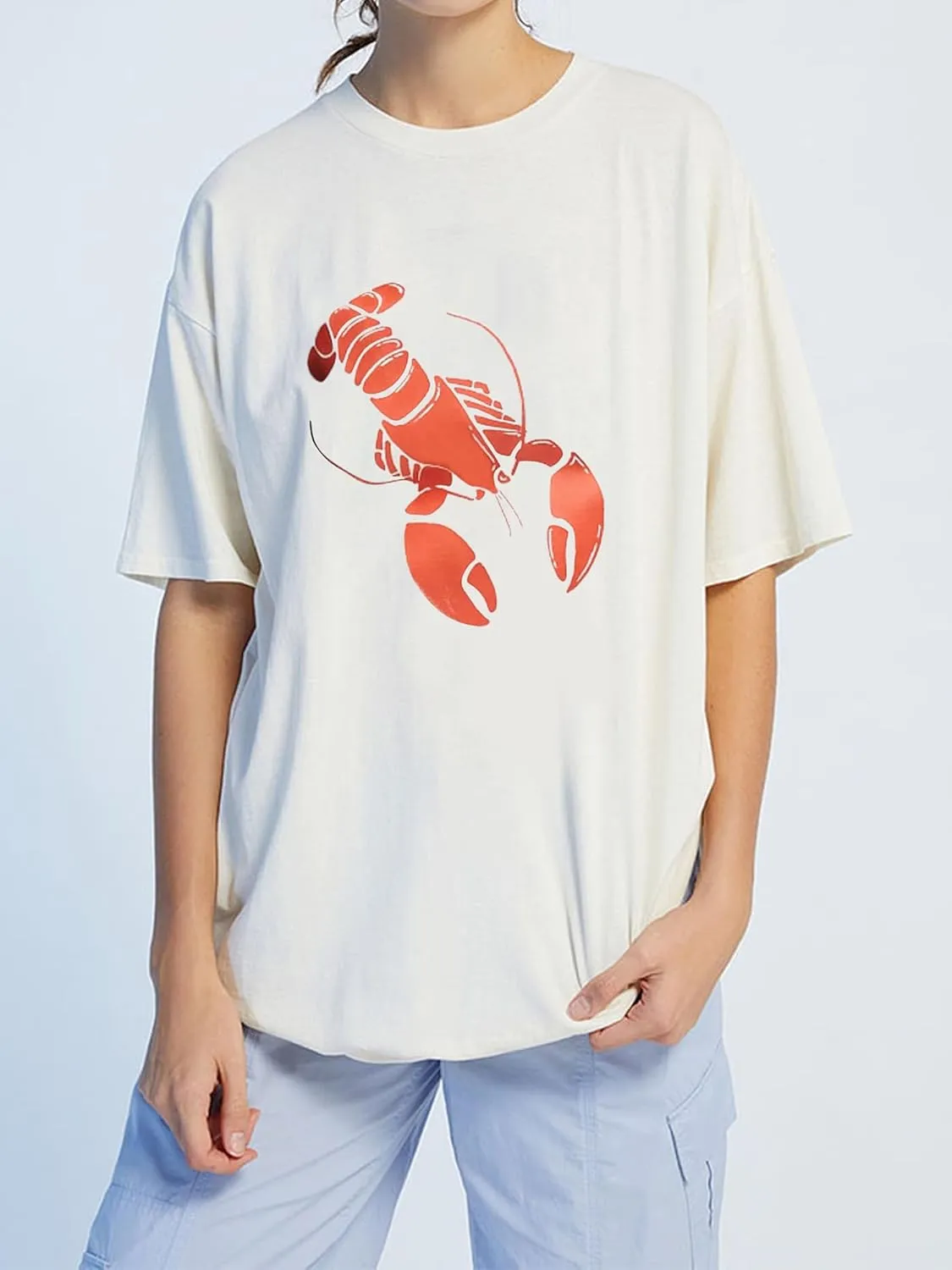 Oversized Graphic Tees for Women Y2k Short Sleeve Ocean/Shark Baggy Shirt Cute Crewneck Aesthetic Preppy Clothes