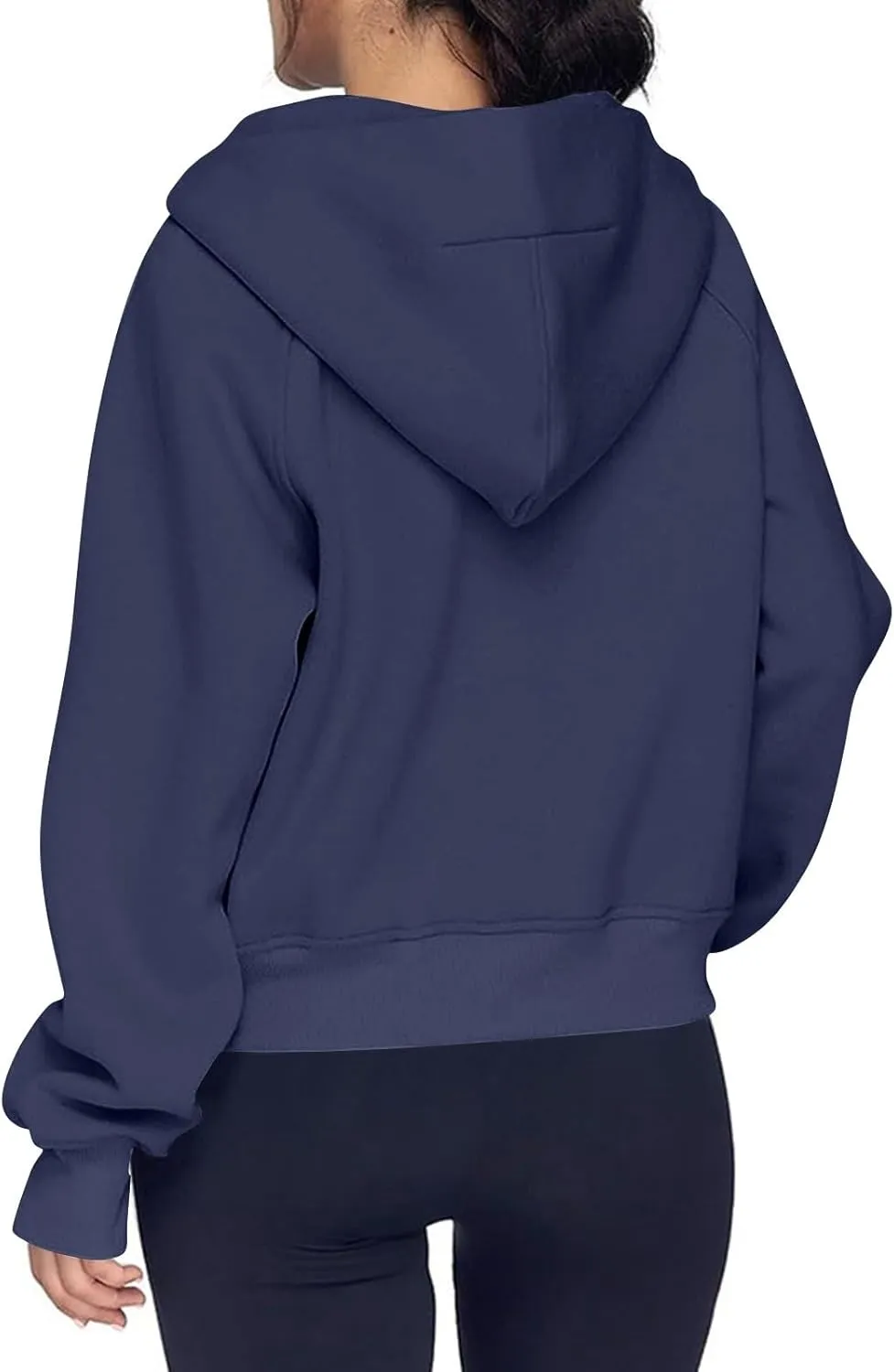 Oversized Hoodie Women Fleece Lined Thumb Hole Cropped Half Zip Sweatshirt Drop Shoulder Long Sleeve Going Out Tops