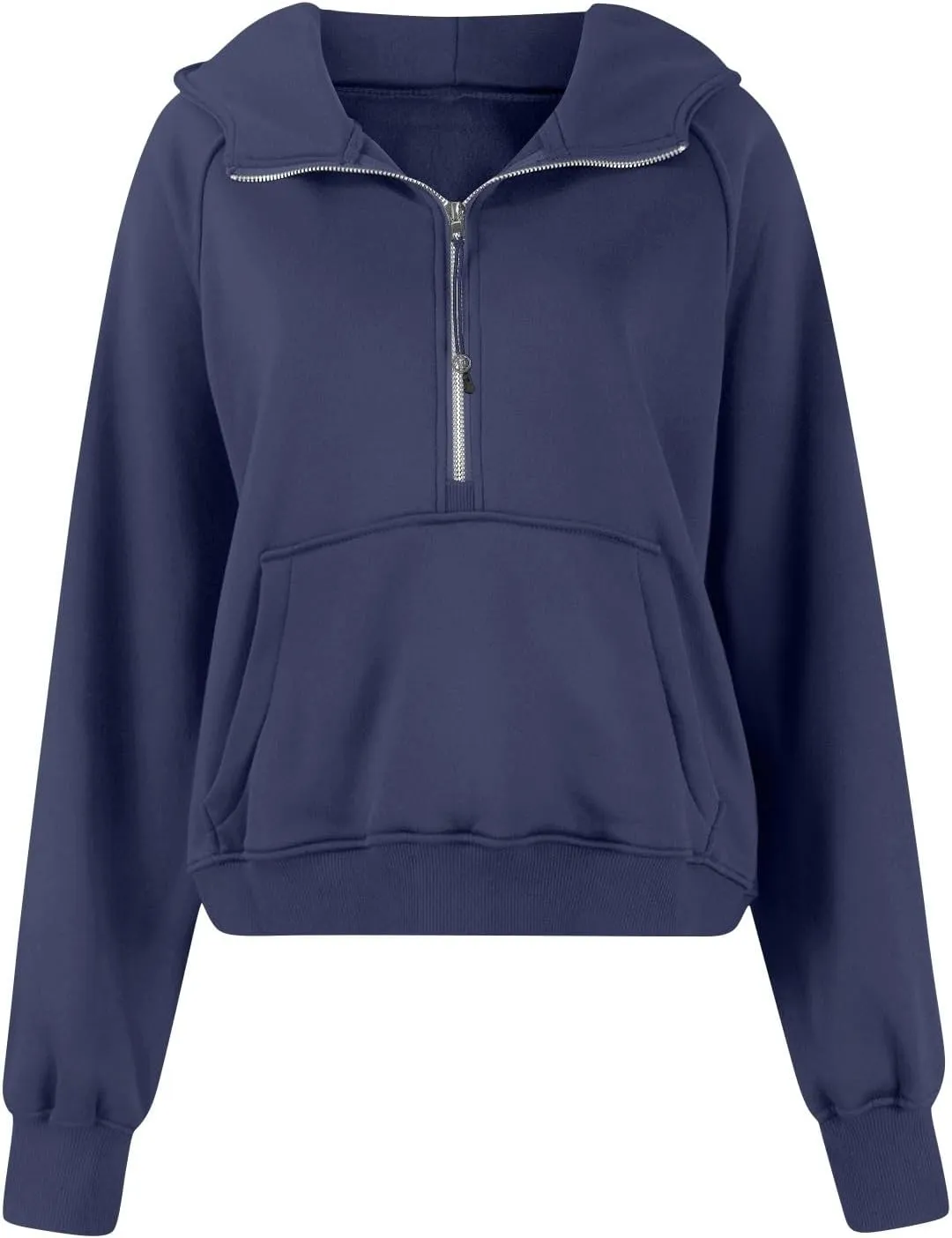 Oversized Hoodie Women Fleece Lined Thumb Hole Cropped Half Zip Sweatshirt Drop Shoulder Long Sleeve Going Out Tops
