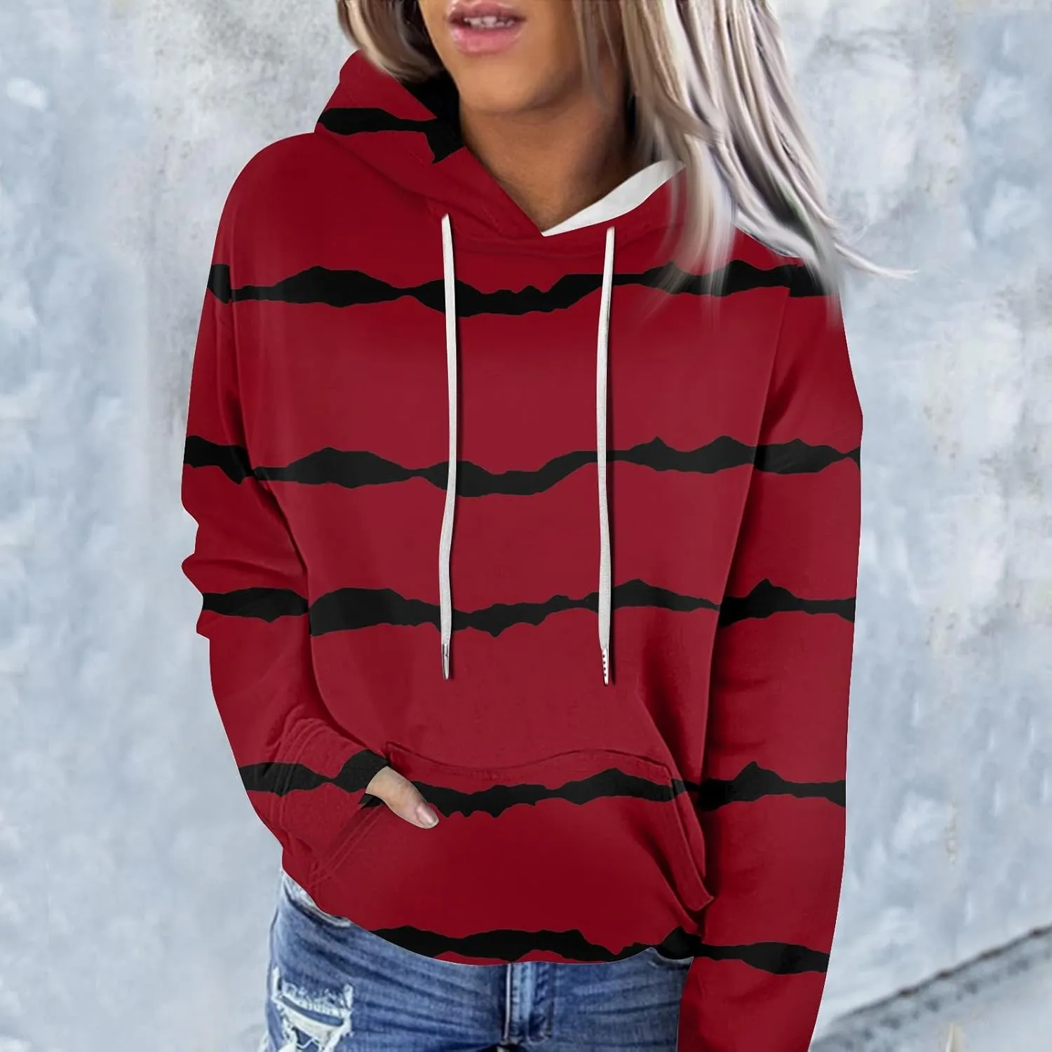Oversized Hoodies for Women 2024 Fall Loose Fit Round Neck Casual Printed Sweatshirts with Pocket Pull Over Outfit