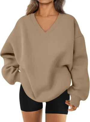 Oversized Sweatshirt For Women Plus Size Hoodies Trendy V Neck Long Sleeve Winter Clothes Drop Shoulder Pullover