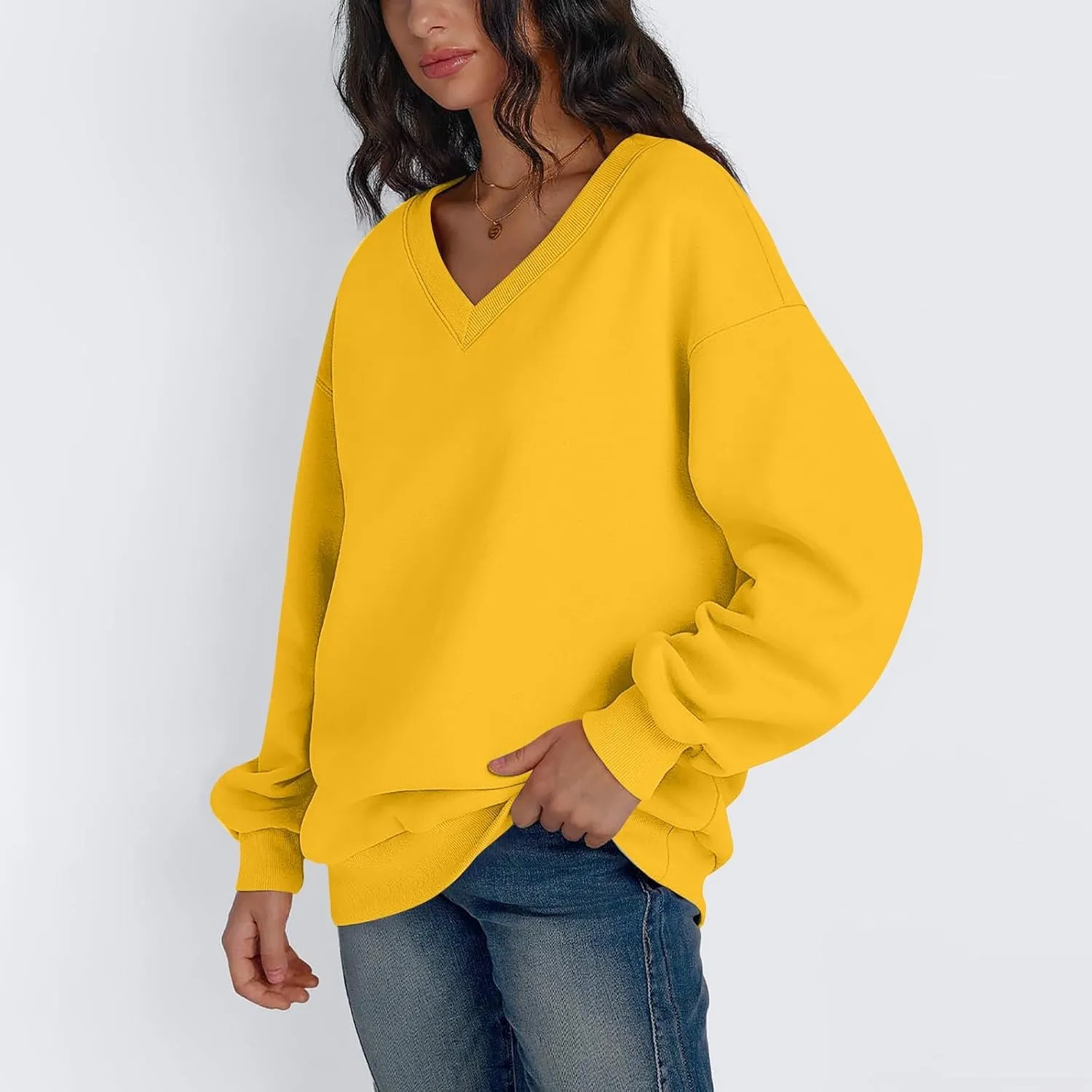 Oversized Sweatshirt For Women Plus Size Hoodies Trendy V Neck Long Sleeve Winter Clothes Drop Shoulder Pullover