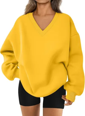 Oversized Sweatshirt For Women Plus Size Hoodies Trendy V Neck Long Sleeve Winter Clothes Drop Shoulder Pullover