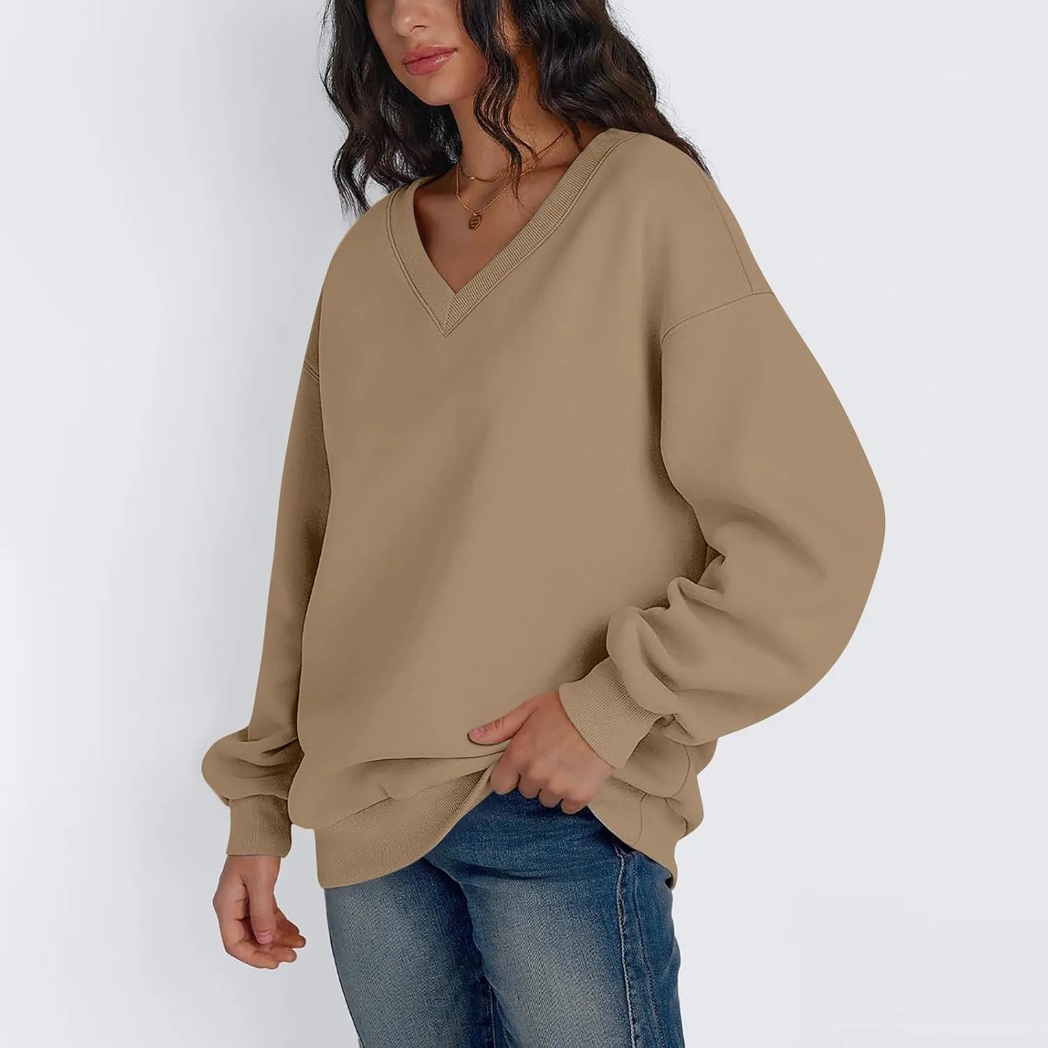 Oversized Sweatshirt For Women Plus Size Hoodies Trendy V Neck Long Sleeve Winter Clothes Drop Shoulder Pullover