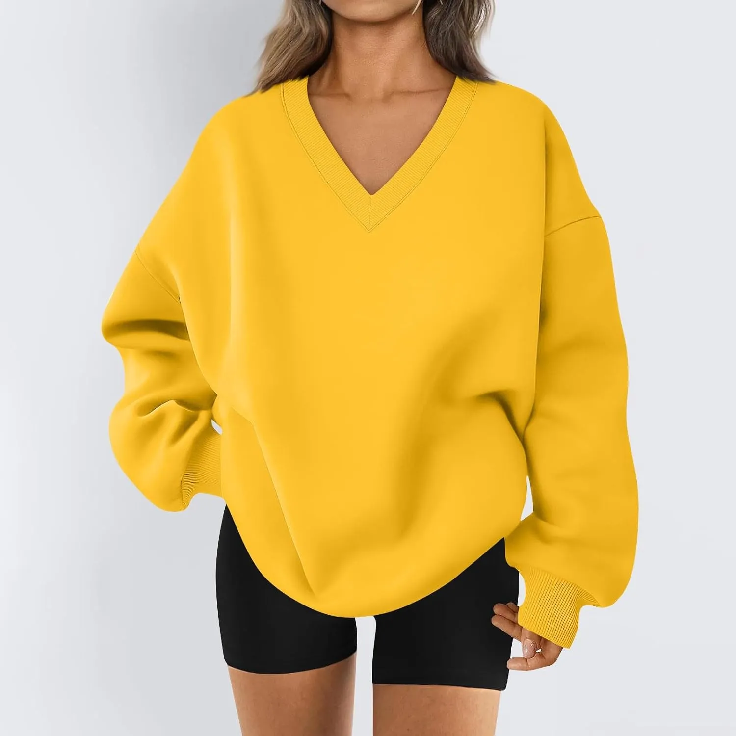 Oversized Sweatshirt For Women Plus Size Hoodies Trendy V Neck Long Sleeve Winter Clothes Drop Shoulder Pullover