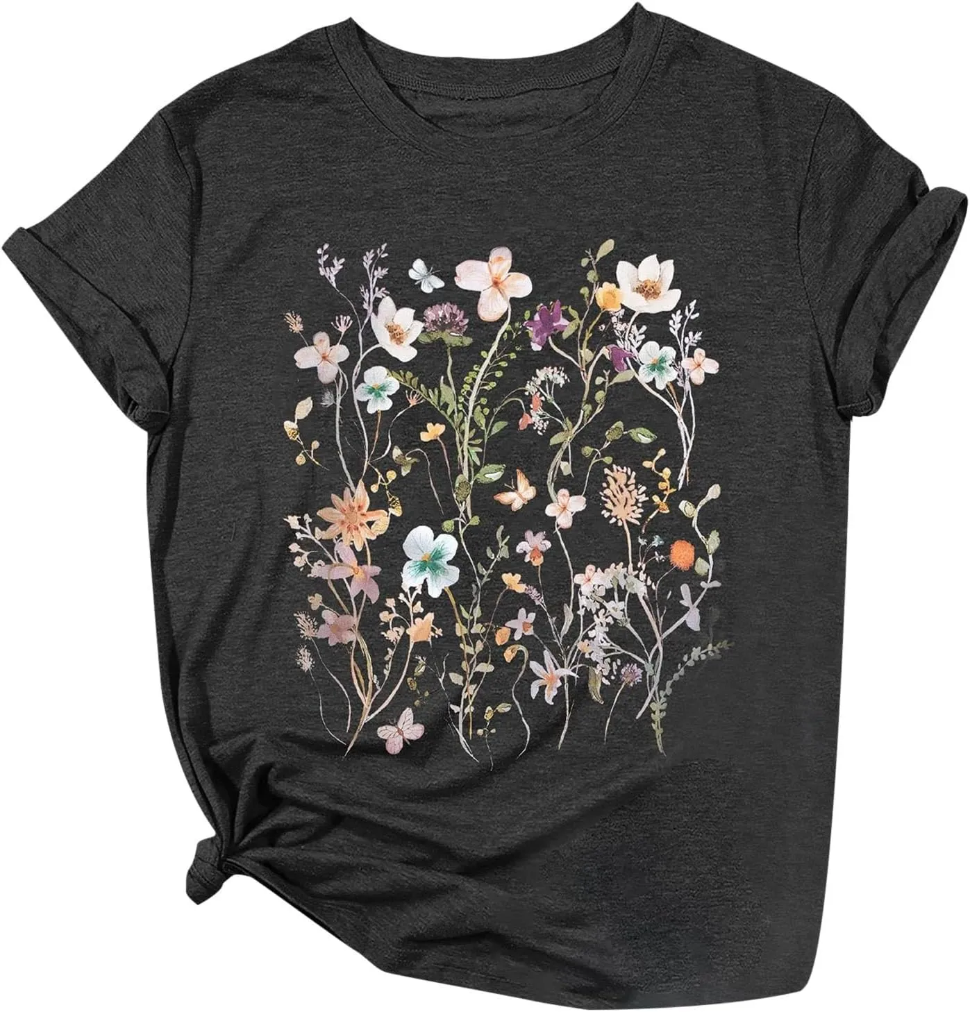 Oversized Tshirts for Women 2024 Summer Floral Printed Crew Neck Short Sleeve Shirt Loose Fit Casual Graphic Tee Tops