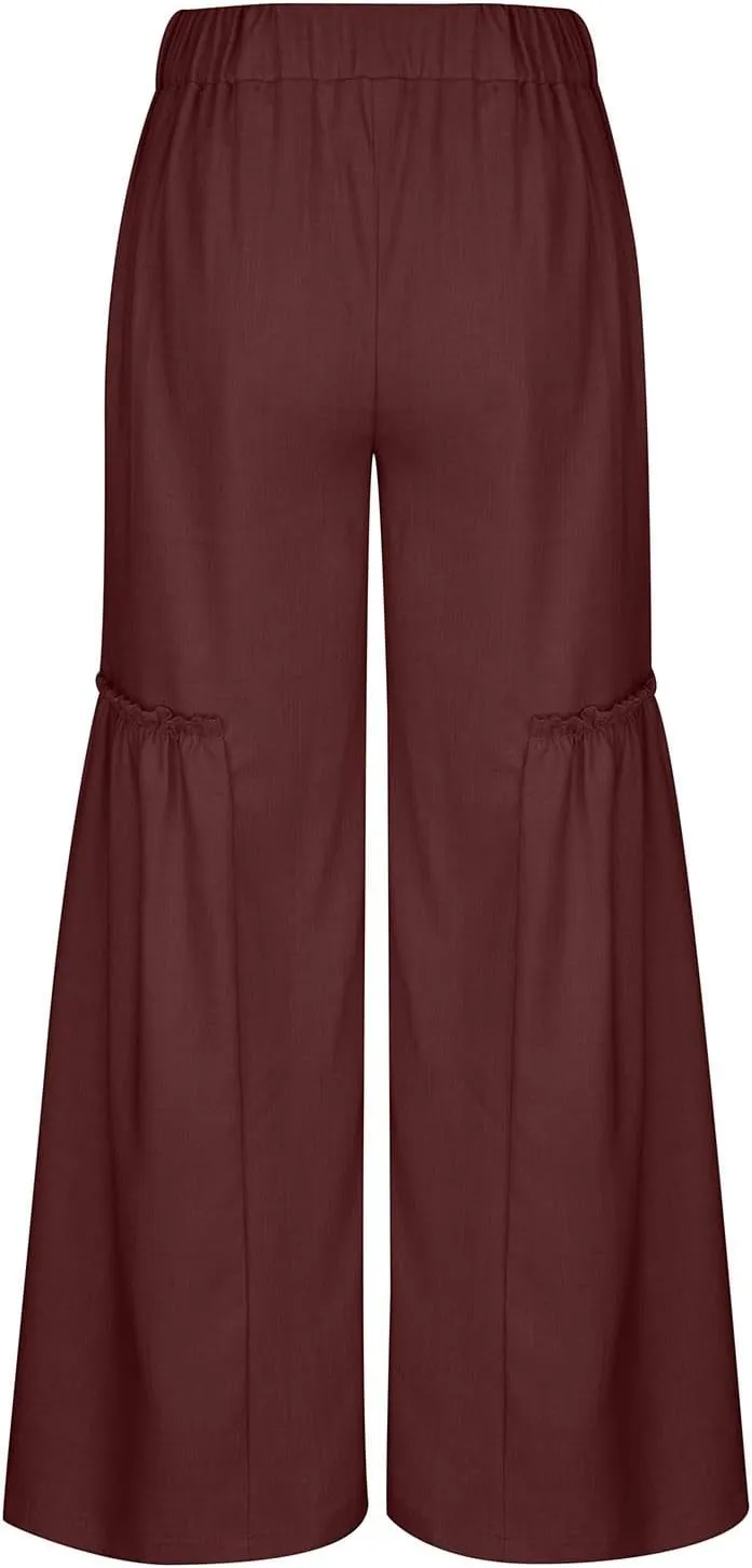 Palazzo Pants Women,Wide Leg Trousers Ladies Elastic Waist Summer Loose Fit Straight Leg Patchwork Beach Yoga Pants