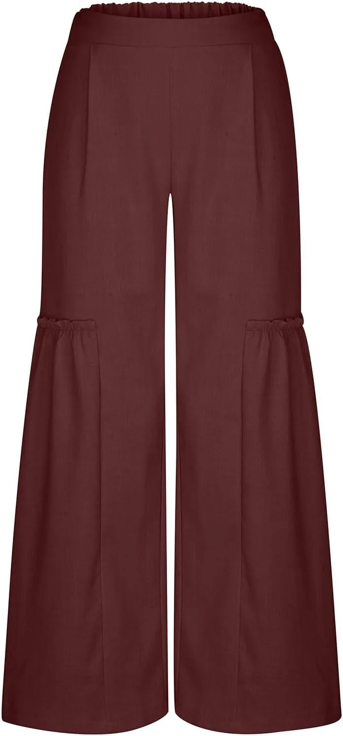 Palazzo Pants Women,Wide Leg Trousers Ladies Elastic Waist Summer Loose Fit Straight Leg Patchwork Beach Yoga Pants