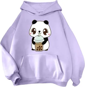 Panda Printed Hoodies for Women Teen Girls Soft Casual Long Sleeve Hooded Sweatshirts Oversized Drawstring Cute Pullover Tops