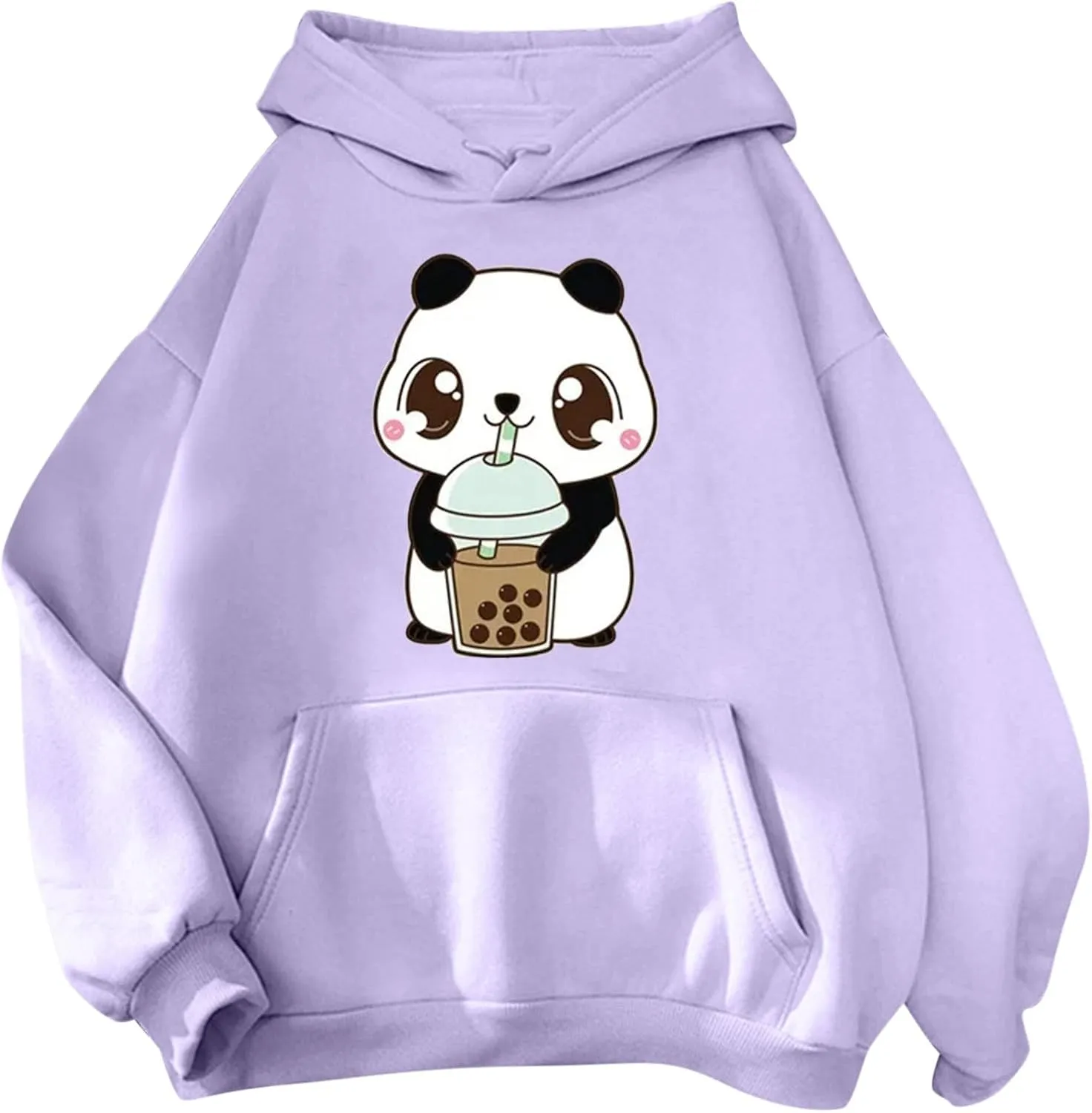 Panda Printed Hoodies for Women Teen Girls Soft Casual Long Sleeve Hooded Sweatshirts Oversized Drawstring Cute Pullover Tops