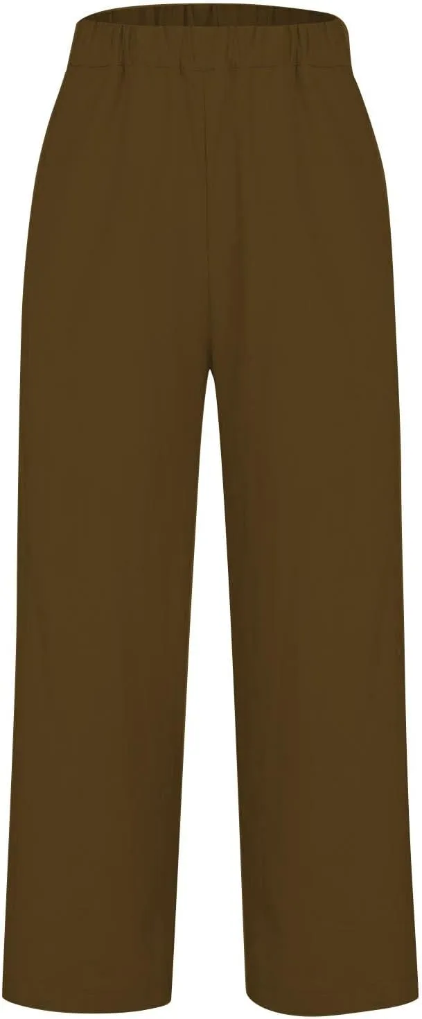 Plus Size Linen Pants Women's Casual Pants Elastic High Waisted Straight Leg Trousers Loose Summer Beach Bottoms
