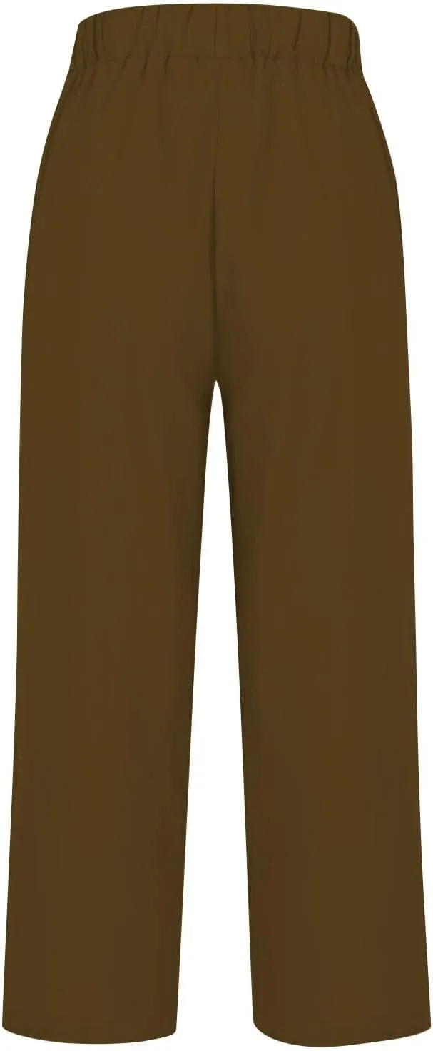 Plus Size Linen Pants Women's Casual Pants Elastic High Waisted Straight Leg Trousers Loose Summer Beach Bottoms