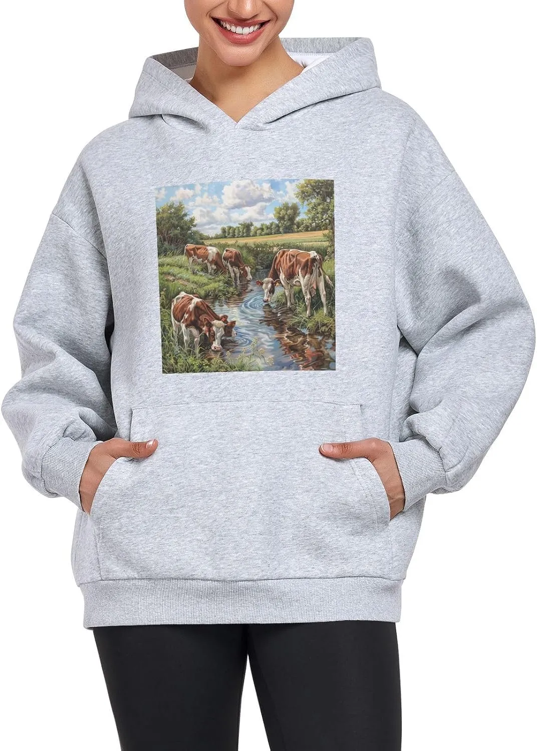 Printing Womens Oversized Hoodies Sweatshirts Graphic Pullover with Pockets