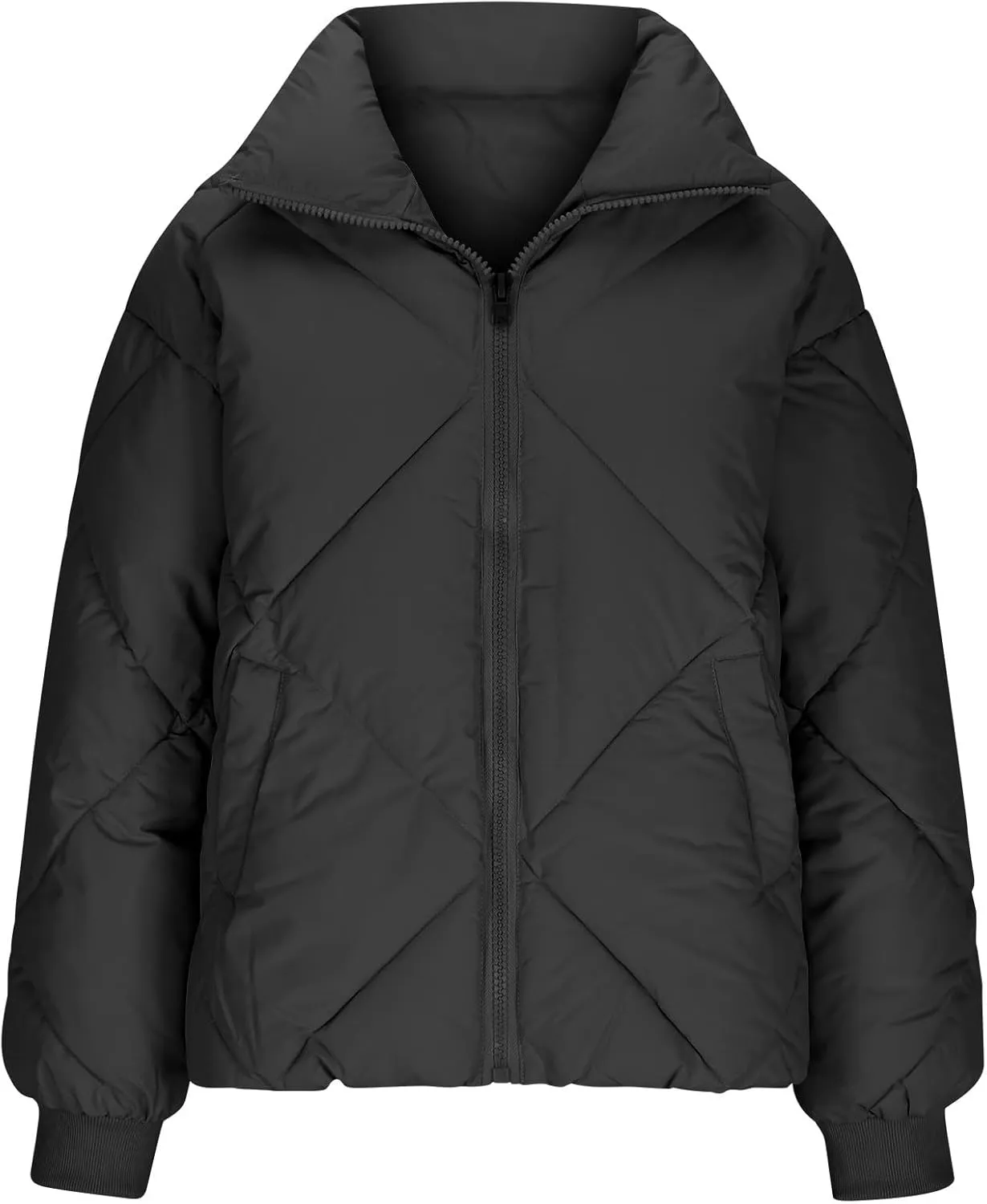Quilted Jackets for Women 2024 Zip up Puffer Jacket Padded Down Jacket Warm Insulated Jackets Thermal Winter Coat