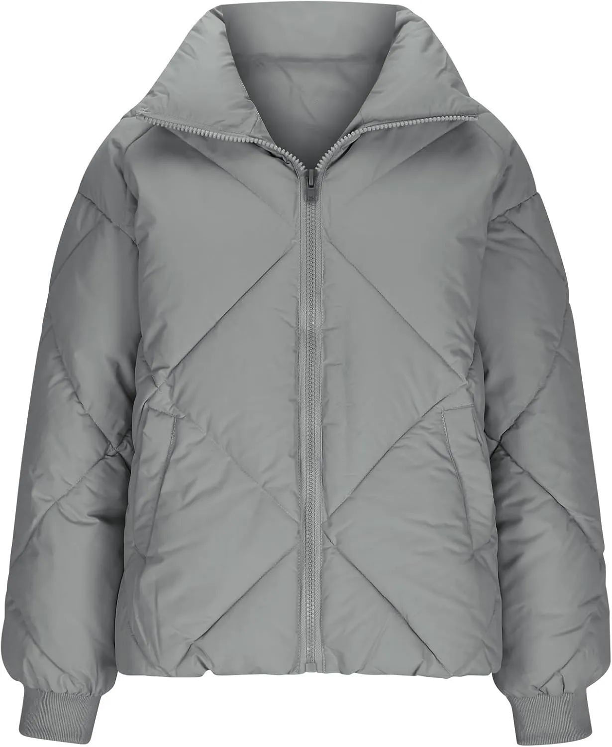 Quilted Jackets for Women 2024 Zip up Puffer Jacket Padded Down Jacket Warm Insulated Jackets Thermal Winter Coat