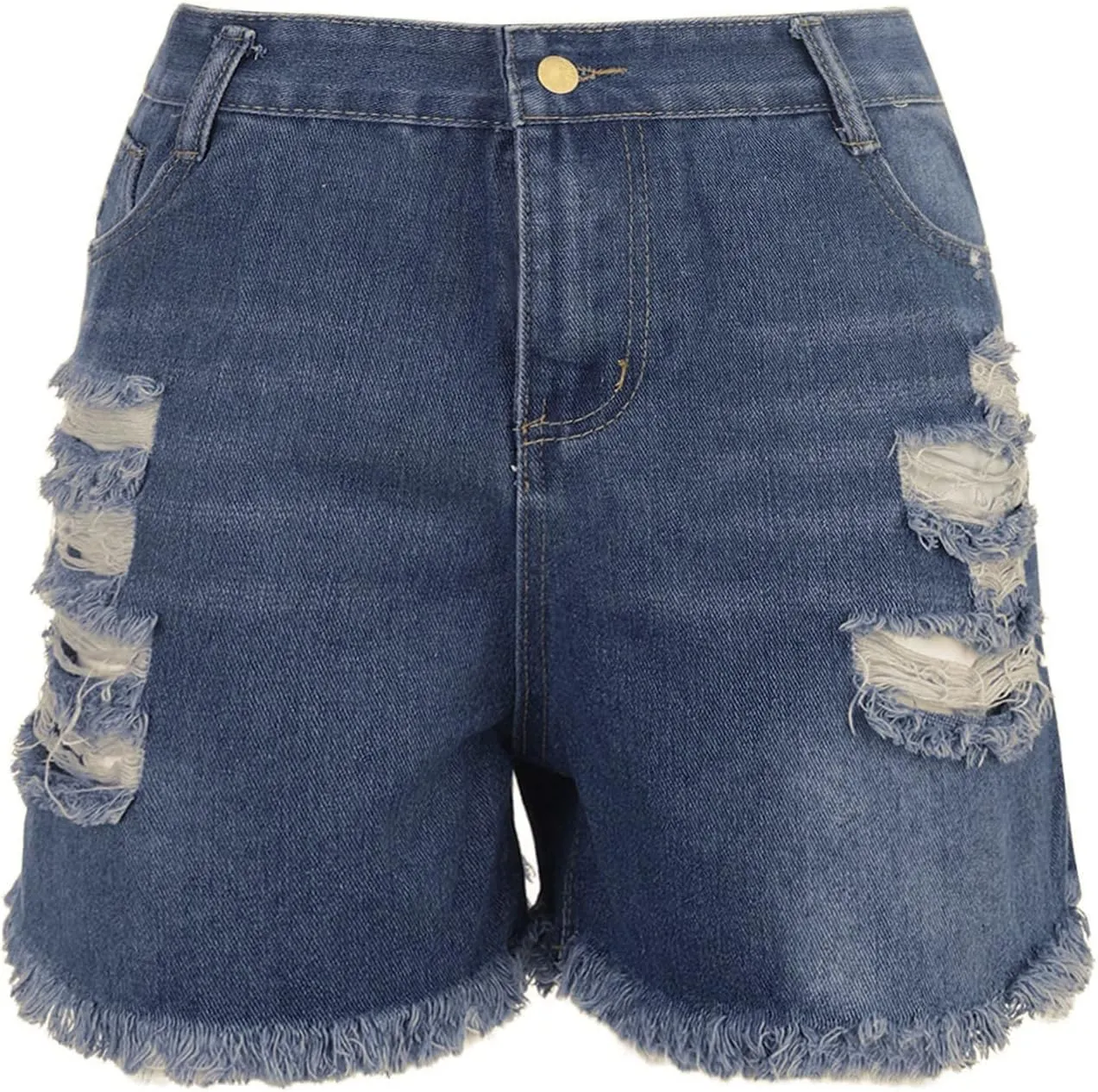 Ripped Distressed Denim Shorts for Women Mid Rise Stretchy Jean Shorts Summer Casual Frayed Raw Rolled Hem Hot Shorts