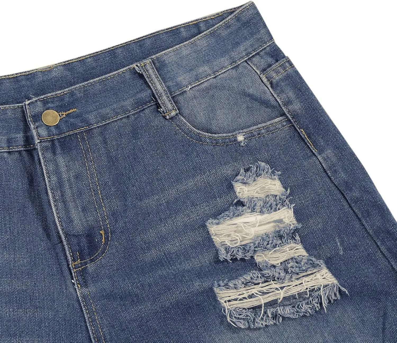 Ripped Distressed Denim Shorts for Women Mid Rise Stretchy Jean Shorts Summer Casual Frayed Raw Rolled Hem Hot Shorts