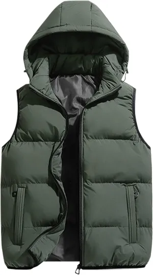 SEAUR Mens Puffer Vest Warm Down Zipper Lightweight Waterproof Sleeveless Coat Jackets with Pockets Hooded