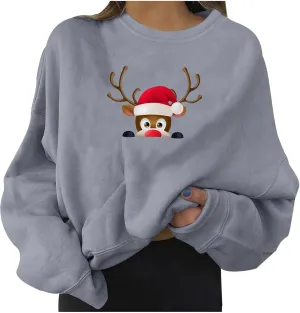 SHAOBGE Christmas Shirt for Women Teen Girl Crop Tops Long Sleeve Plus Size Plain Sweatshirts For Women