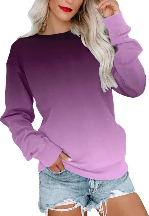 SHAOBGE Women Spring Casual Crewneck Sweatshirts Long Sleeve Color Block/Solid Tops Cute Winter Pullover Loose Fit Shirts