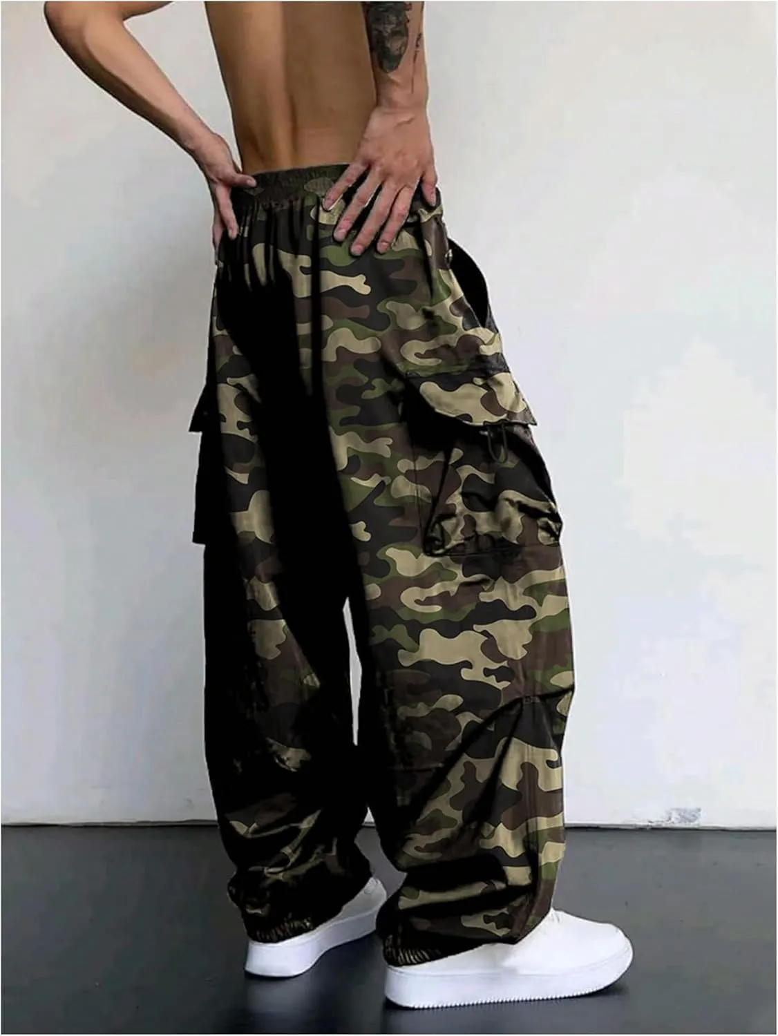 SHENHE Men's Camo Cargo Pants Drawstring Baggy Joggers Hip Hop Streetwear Loose Pants