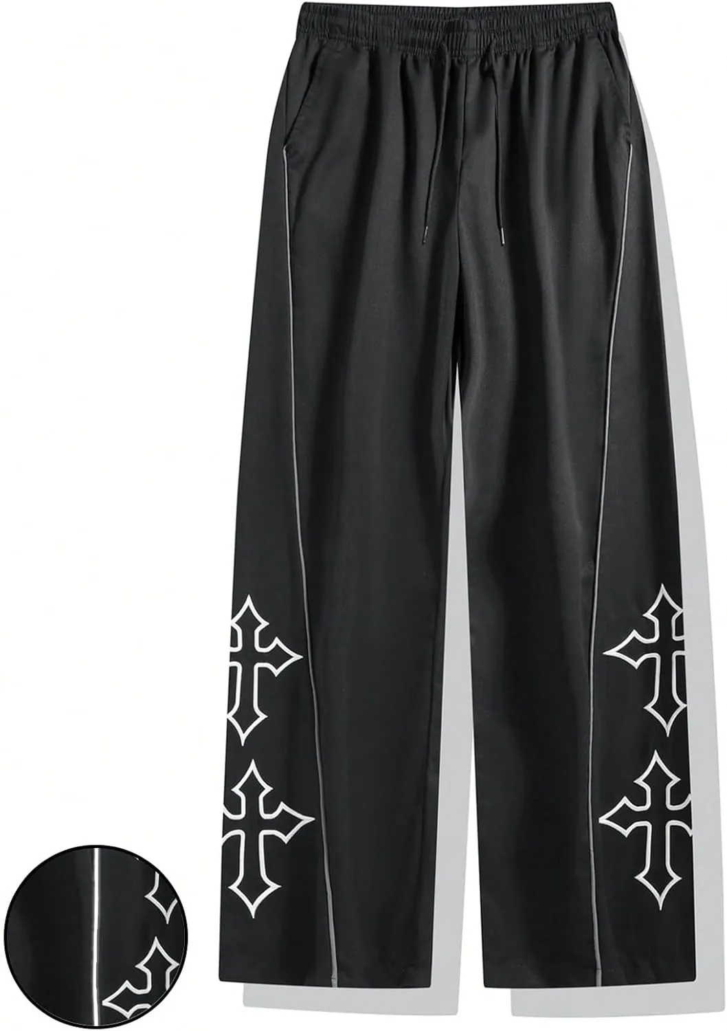 SHENHE Men's Casual Straight Leg Drawstring Pants Cross Print Loose Pants Trousers