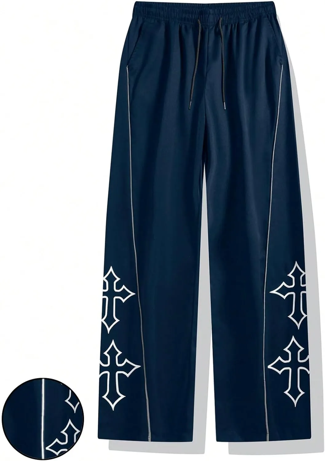 SHENHE Men's Casual Straight Leg Drawstring Pants Cross Print Loose Pants Trousers