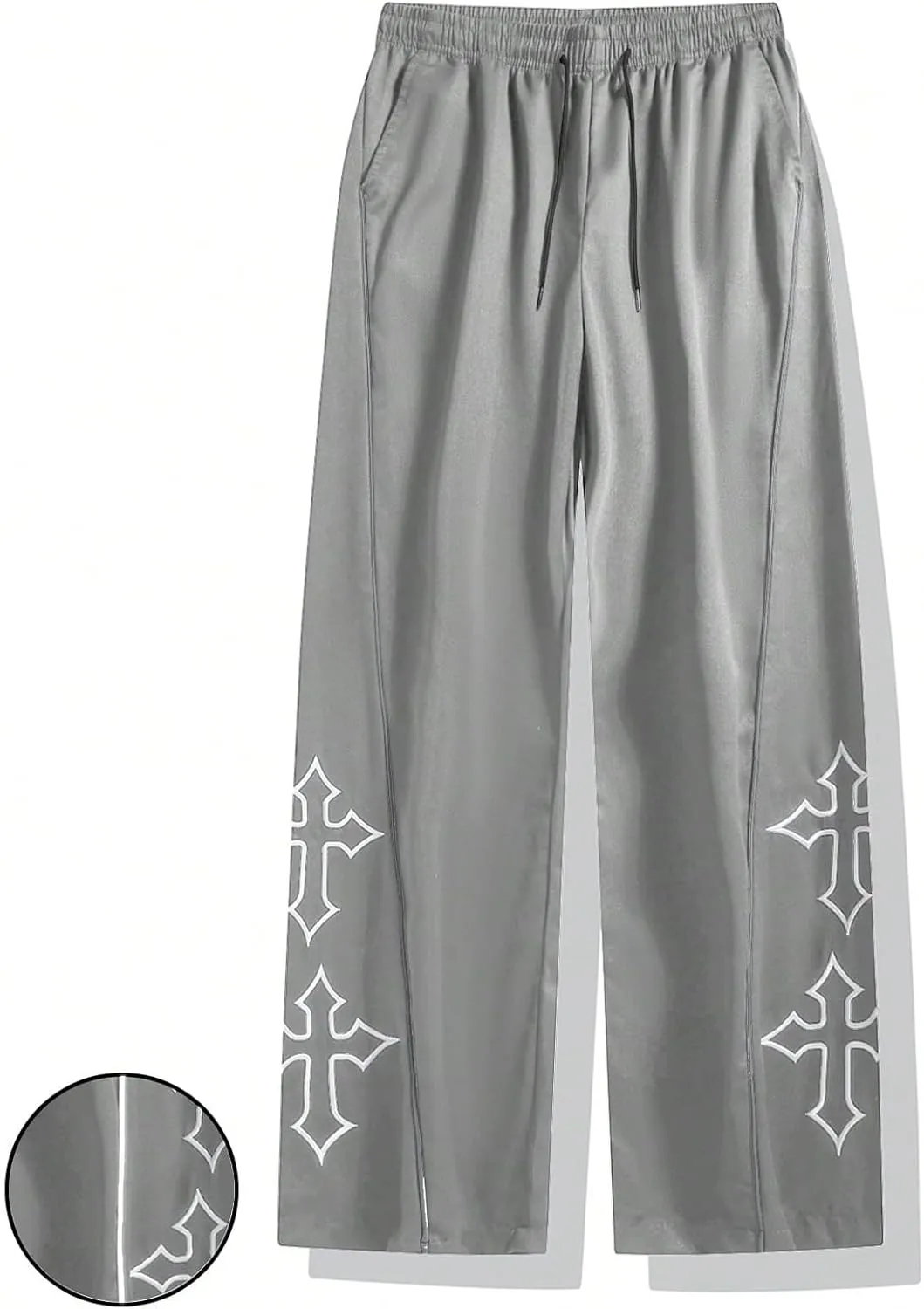 SHENHE Men's Casual Straight Leg Drawstring Pants Cross Print Loose Pants Trousers