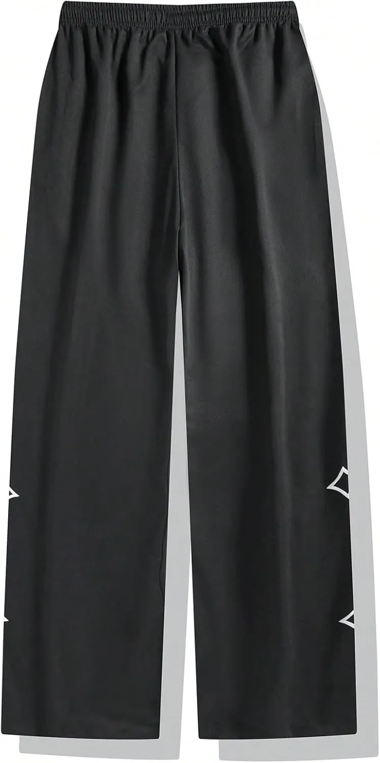 SHENHE Men's Casual Straight Leg Drawstring Pants Cross Print Loose Pants Trousers