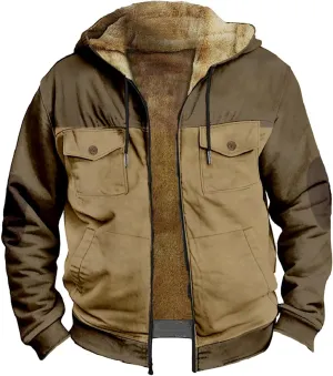 Sherpa Lined Hoodie for Men Fleece Winter Warm Jacket Zip Up Big and Tall Hoodies Fuzzy Light Jackets with Pockets