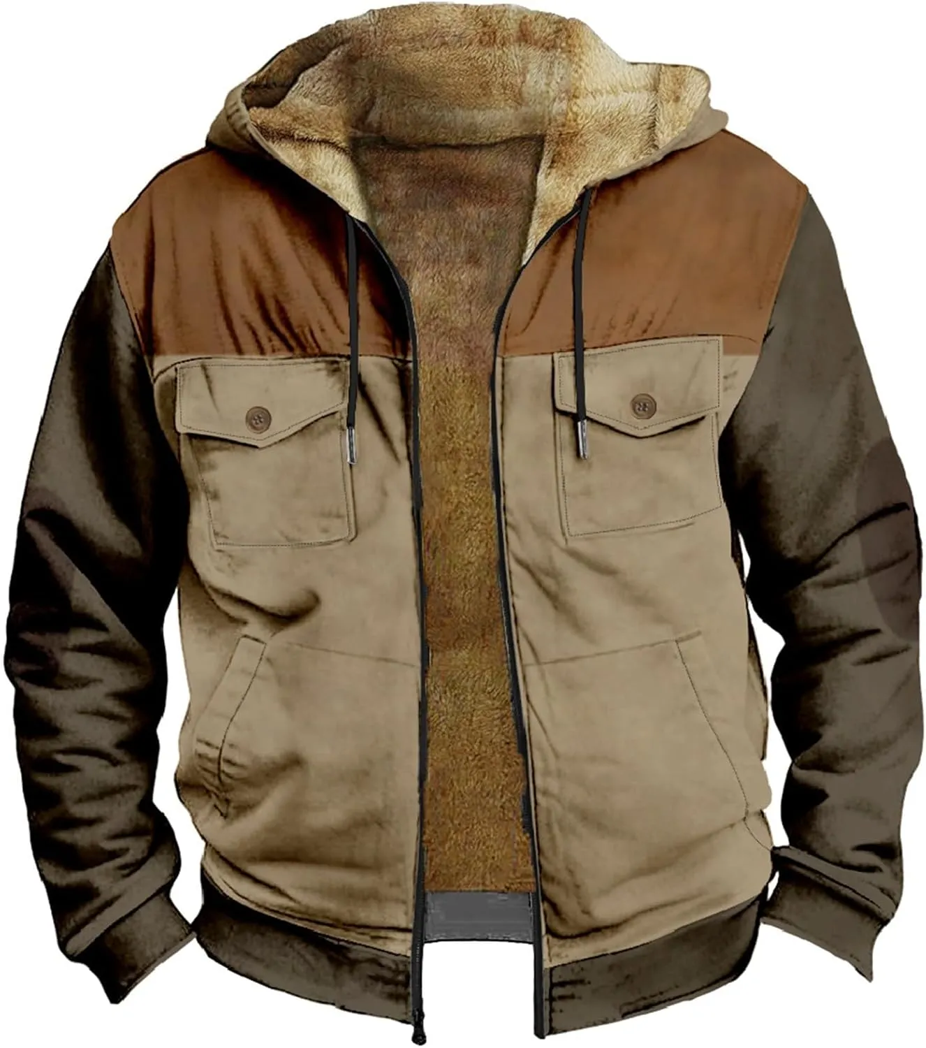Sherpa Lined Hoodie for Men Fleece Winter Warm Jacket Zip Up Big and Tall Hoodies Fuzzy Light Jackets with Pockets