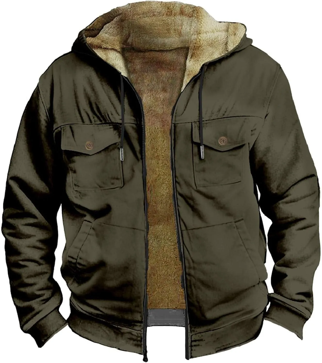Sherpa Lined Hoodie for Men Fleece Winter Warm Jacket Zip Up Big and Tall Hoodies Fuzzy Light Jackets with Pockets