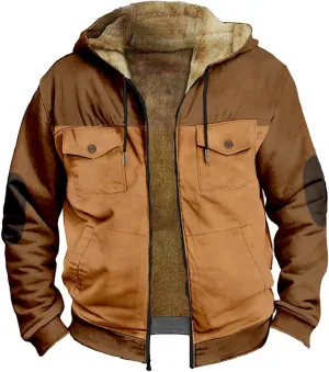 Sherpa Lined Hoodie for Men Fleece Winter Warm Jacket Zip Up Big and Tall Hoodies Fuzzy Light Jackets with Pockets